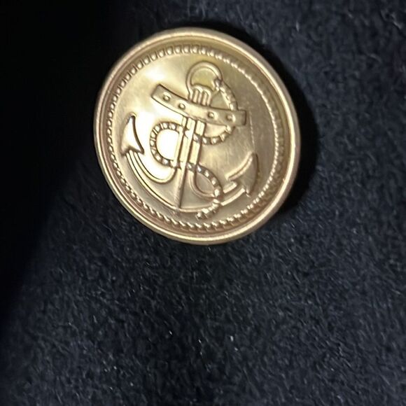 Moussy Vintage Black Trench Overcoat Size Small with Nautical Gold Buttons - Picture 8 of 13